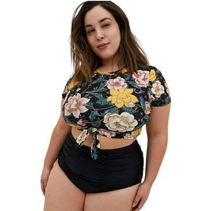 NWT Torrid Wireless Front Tie Floral Sleeve Bikini Top Size 3X / 22-24
